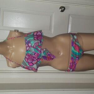 Raisins m 70"s style vibrant floral print flounce bandeau